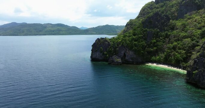 Drone view above the sea of an island in El Nido, Philippines