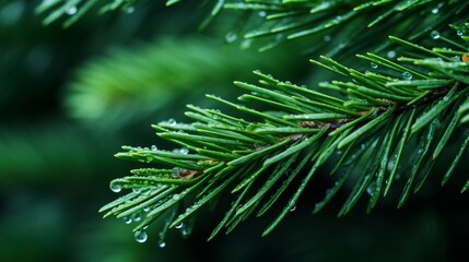 Fototapeta premium Morning Dew Magic: Macro Shot of Fresh Pine Needles