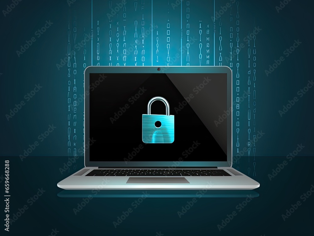 Poster illustration of computer with security padlock, computer security