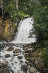 Naklejka na ściany i meble Teletskoye Lake, Altai Republic. Korbu Waterfall