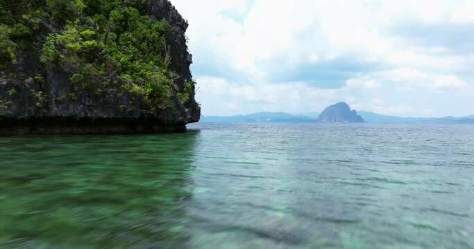 Drone view above the sea of an island in El Nido, Philippines