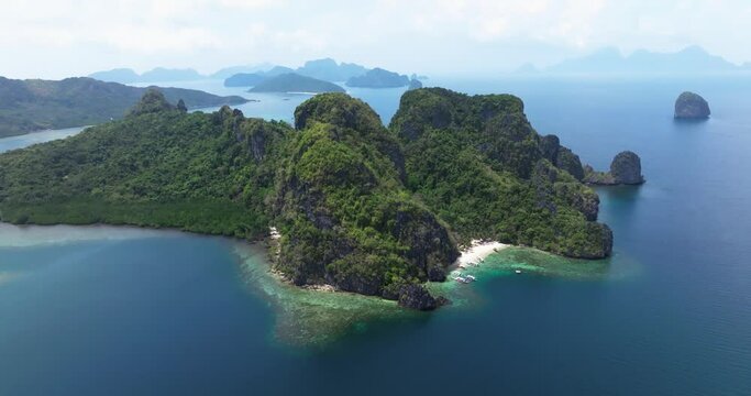 Drone view above the sea of an island in El Nido, Philippines