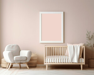 Blank white picture frame for modern baby's room
