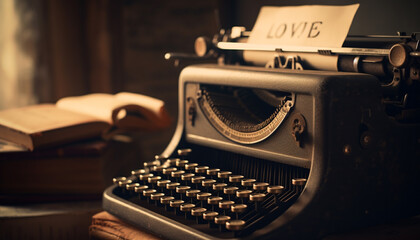 Rustic typewriter on desk, typing old fashioned literature with creativity generated by AI - obrazy, fototapety, plakaty