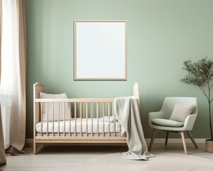 Mock up poster frame in modern baby's room
