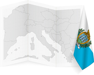 San Marino grayscale map and hanging flag.
