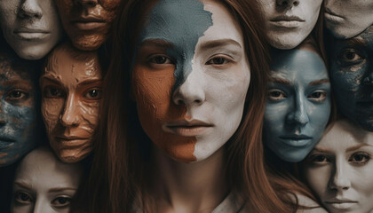 Young adults and children, males and females, looking at camera generated by AI