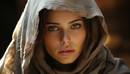 Beautiful young woman in religious veil exudes elegance and sensuality generated by AI