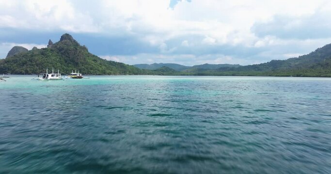 Drone view above the sea of Snake island, El Nido