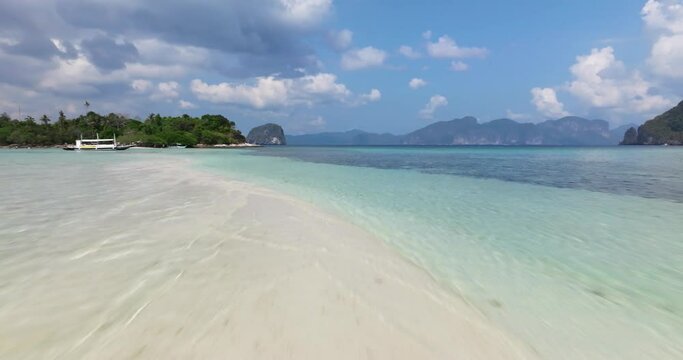 Drone view above the sea of Snake island, El Nido, Palawan, Philippines