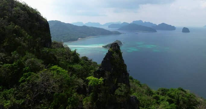 Drone view above the sea of Snake island, El Nido, Palawan, Philippines