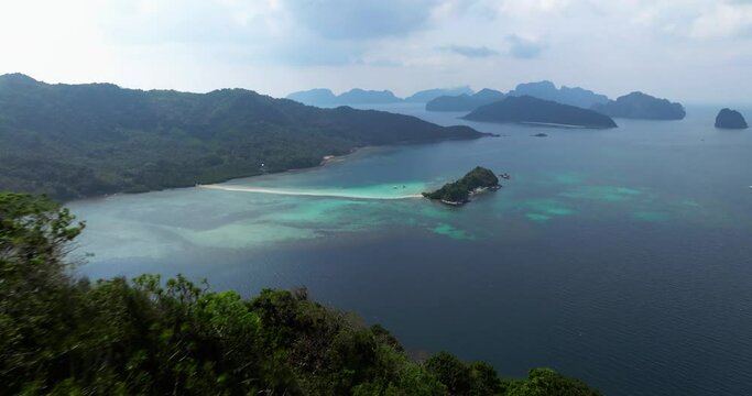 Drone view above the sea of Snake island, El Nido, Palawan, Philippines