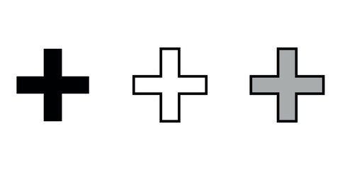 Plus icons set. Add sign. Vector illustration isolated on white background.