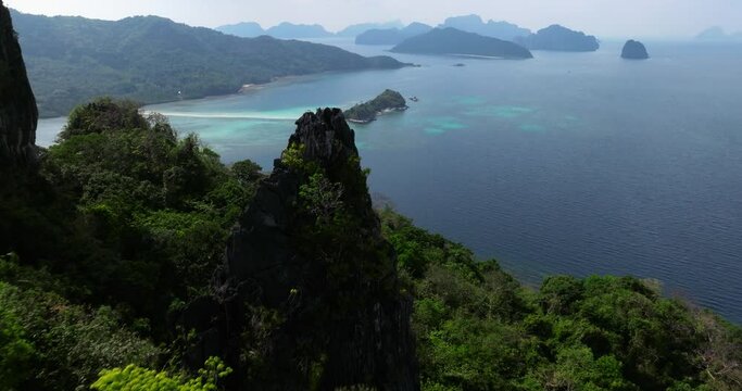 Drone view above the sea of Snake island, El Nido, Palawan, Philippines