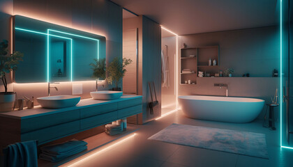 Fototapeta na wymiar Modern elegance in a luxurious domestic bathroom with marble flooring generated by AI