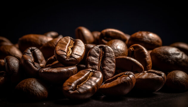 Fresh coffee bean heap, dark and scented generative AI
