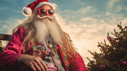 Fototapeta premium Happy santa claus with sunglasses.