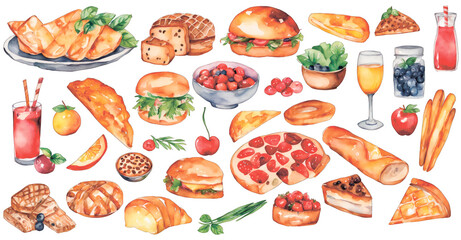Watercolor Food and Drinks Sticker Set Art 