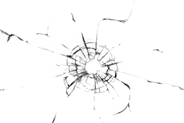 Broken glass texture. Bullet hole. Transparent background