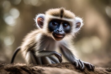 A baby vervet monkey, Chlorocebus pygerythrus - obrazy, fototapety, plakaty