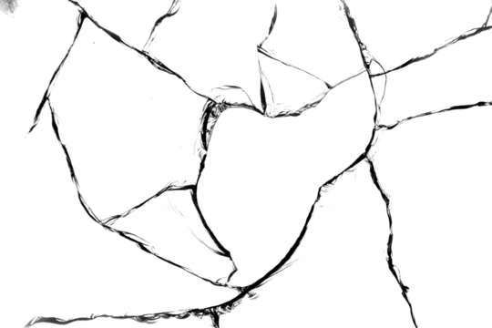 Broken glass texture. Bullet hole. Transparent background