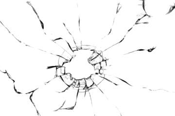 Broken glass texture. Bullet hole. Transparent background