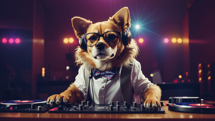 DJ corgi dog with glasses
