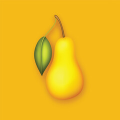 Colorful Cute Pear in Modern Plastic Style. Trendy Cartoon Object. Realistic Design Element. Modern Concept. Vector 3d Illustration