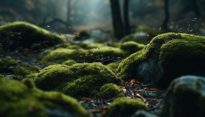 Mystery in nature: spooky forest fog beauty generative AI