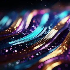 Glitter Rainbow Gold Wave Stripes Design. Shiny golden moving lines design element on dark background