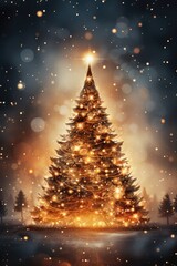 Winter christmas tree with snow.