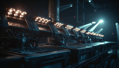 Modern nightclub stage illuminated with bright lighting generative AI