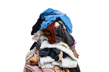 Sorting clothes after washing, isolated on white background. Filling the basket with adult and baby clothing