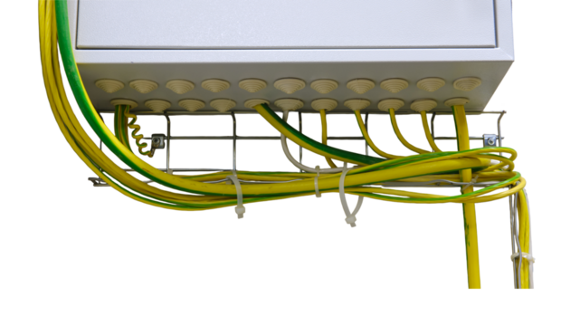 Proper cable management is essential for maintaining a large network of servers, isolated on white background.