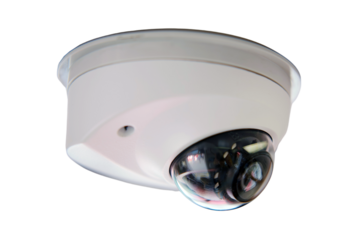 The electronic security system includes a CCTV camera that monitors the train station for any suspicious activity, isolated on white background.