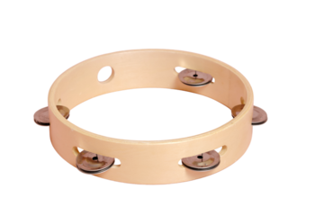 Musical instrument tambourine on a studio, isolated on white background. Llearning music with percussion instrument
