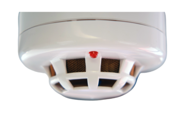 Fire alarm system on the bus, isolated on white background. Close up, isolated on white background. Selective focus, isolated on white background.