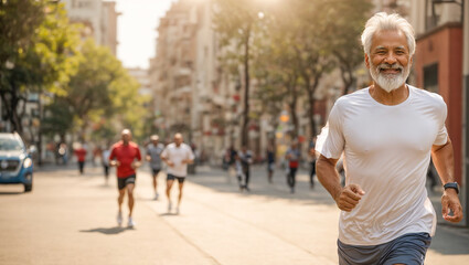 Obraz premium Elderly man jogging in the city