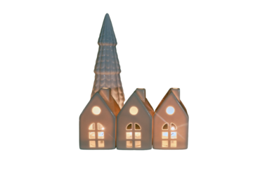 The Christmas-themed home are adorned with decorative houses, adding charm to the city's architecture, isolated on white background.