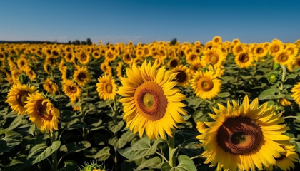 Vibrant sunflower meadow, a multi colored beauty in nature organic landscape generated by AI