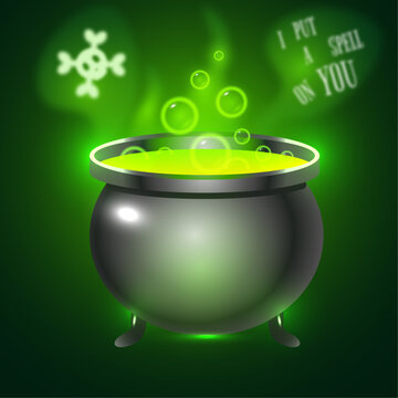 Witch's cauldron cartoon with magic potion