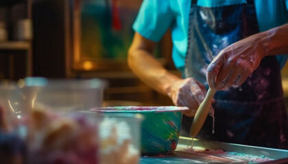 A skilled man prepares homemade food with creativity and skill generated by AI
