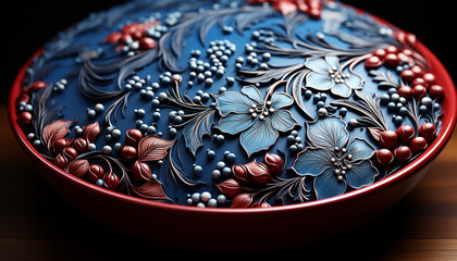 Ornate flower bowl showcases elegance and beauty in nature colors generated by AI