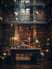 Old vintage library, book archive, place to gain knowledge, reading pages, learning