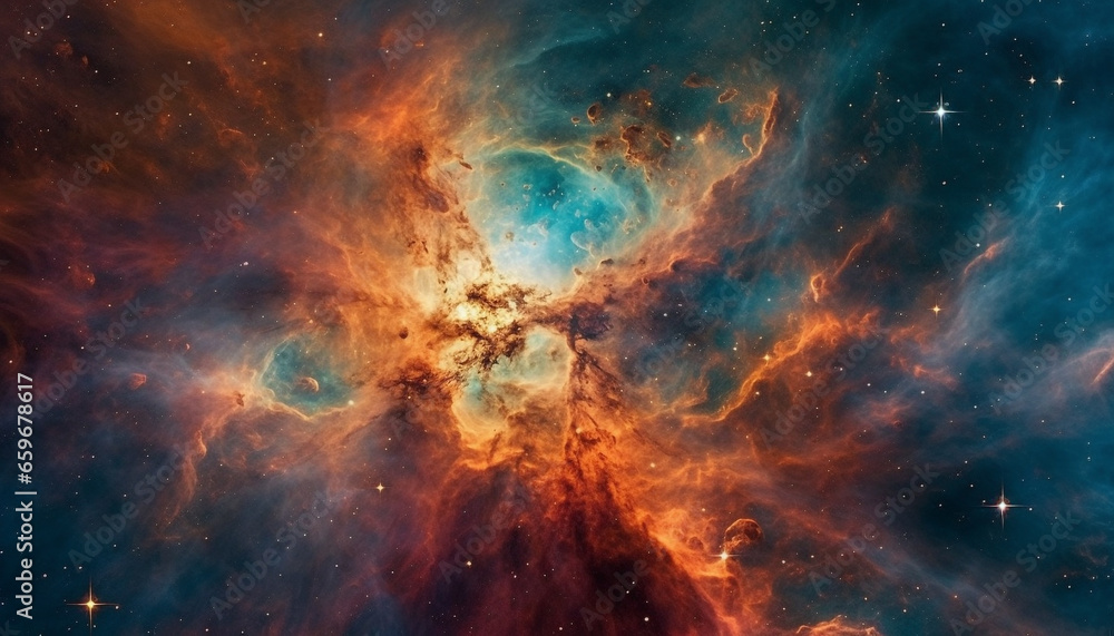 Aufkleber exploring the deep galaxy, a bright star field explodes abstractly generated by ai