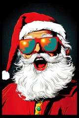 Christmas santa claus with sunglasses. xmas christmas background with santa claus.