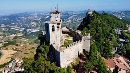 Fototapeta na wymiar drone photo San Marino towers Europe