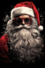 Santa claus in a christmas suit with glasses and a red beard with a big smile on his face. christmas card for the new year and merry.