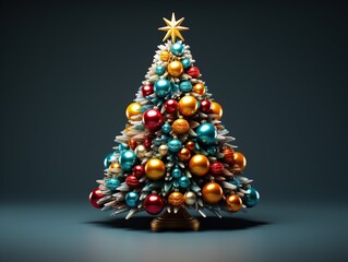 Christmas Tree with Decorations isolated 3D illustration , Merry Christmas background,Generative Ai 