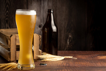 Glass full of German wheat beer.